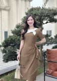  Đầm cổ tròn nhún eo đính hạt ngọc - D3238 