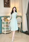  Đầm cổ tròn đính nút ngọc eo viền ren - D3239 