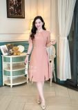  Đầm cổ tròn đính nút ngọc eo viền ren - D3239 