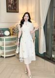  Đầm cổ tàu thêu hoa form dáng xòe - D3241 