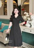  Đầm cổ V bèo đính nút bọc form dáng ôm - D3244 