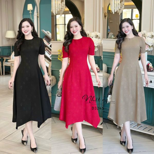  Đầm cổ tròn tay nhún cách điệu form dáng xòe - D3245 