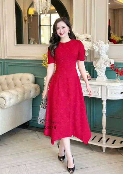  Đầm cổ tròn tay nhún cách điệu form dáng xòe - D3245 