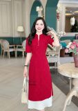 Áo dài cách tân kèm chân váy cổ tàu đính hạt ngọc - D3246 