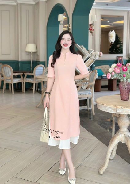  Áo dài cách tân kèm chân váy cổ tàu đính hạt ngọc - D3246 