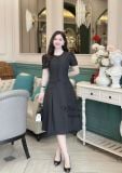  Set áo cổ tròn cài nút bọc phối chân váy dáng dài - D3248 