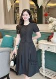  Set áo cổ tròn cài nút bọc phối chân váy dáng dài - D3248 