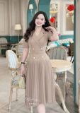  Đầm cổ vest dập ly thắt dây belt liền - D3252 