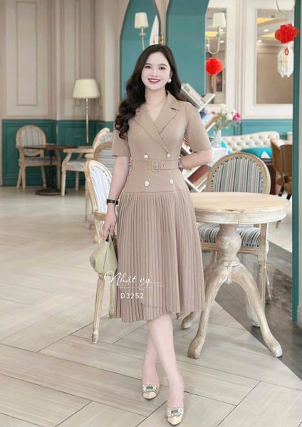  Đầm cổ vest dập ly thắt dây belt liền - D3252 
