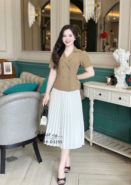  Áo cổ vest tay phồng cổ viền chỉ - D3255 