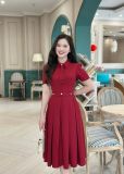  Đầm cổ sơ mi đính nút kiểu xếp ly - D3256 