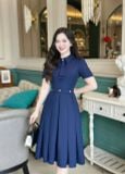  Đầm cổ sơ mi đính nút kiểu xếp ly - D3256 