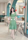  Đầm cổ V phối bèo eo đính nơ liền - D3257 
