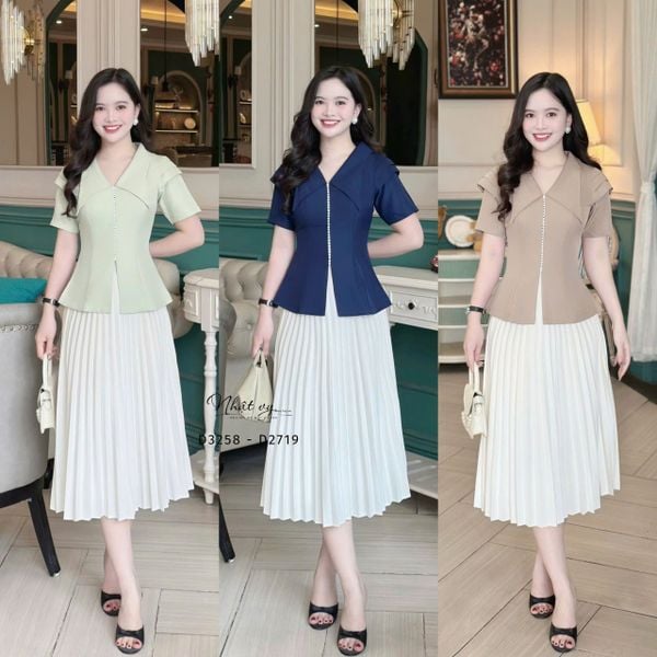  Áo cổ tim bèo tay xếp cách điệu - D3258 