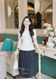  Áo peplum cổ tròn đính nút bọc - D3261 