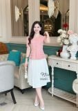 Áo peplum cổ tròn đính nút bọc - D3261 