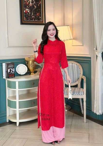  Áo dài lụa hoa tay lỡ - D3262 