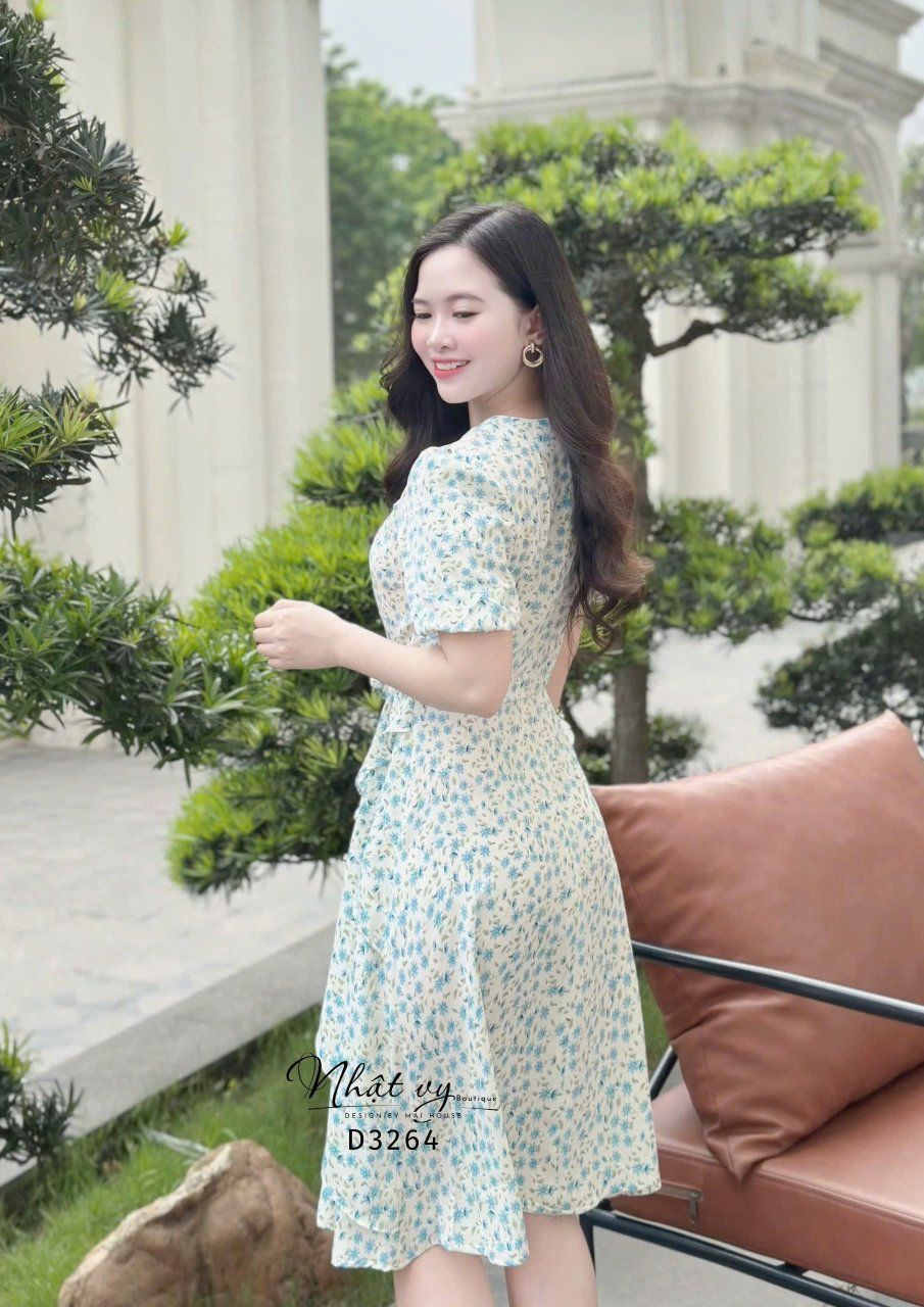  Đầm hoa cổ tròn form dáng xoè - D3264 