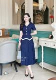  Đầm peplum viền chỉ cách điệu đính nút bọc - D3270 
