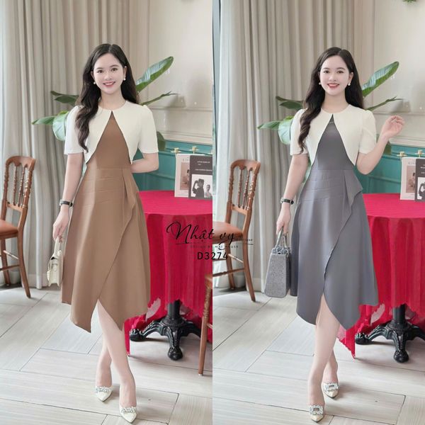  Đầm cổ tròn tà đắp chéo cách điệu form dáng ôm - D3274 