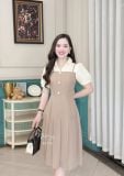  Đầm 2 dây phối cổ sơ mi đính nút giả - D3275 