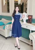  Đầm 2 dây phối cổ sơ mi đính nút giả - D3275 