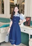  Đầm 2 dây phối cổ sơ mi đính nút giả - D3275 