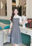  Đầm 2 dây phối cổ sơ mi đính nút giả - D3275 