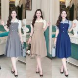  Đầm 2 dây phối cổ sơ mi đính nút giả - D3275 