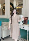  Đầm cổ V thắt dây eo liền form dáng xoè - D3277 