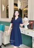  Đầm cổ V thắt dây eo liền form dáng xoè - D3277 