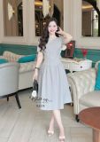  Đầm xốp cổ tròn nhún eo cách điệu đính nút kiểu - D3278 