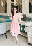  Đầm xốp cổ tròn nhún eo cách điệu đính nút kiểu - D3278 