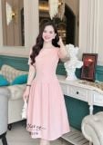  Đầm xốp cổ tròn nhún eo cách điệu đính nút kiểu - D3278 
