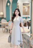  Đầm cổ V phối bèo đính nút bọc form dáng xoè - D3279 