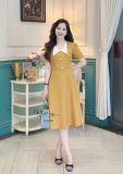  Đầm cổ V phối bèo đính nút bọc form dáng xoè - D3279 