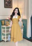  Đầm cổ V phối bèo đính nút bọc form dáng xoè - D3279 