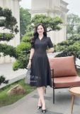  Đầm cổ vest xếp ly bên eo đính nút bọc - D3281 