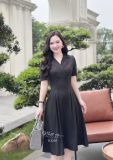  Đầm cổ vest xếp ly bên eo đính nút bọc - D3281 