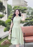  Đầm cổ vest xếp ly bên eo đính nút bọc - D3281 