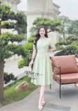  Đầm cổ vest xếp ly bên eo đính nút bọc - D3281 
