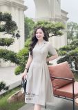  Đầm cổ vest xếp ly bên eo đính nút bọc - D3281 