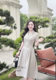  Đầm cổ vest xếp ly bên eo đính nút bọc - D3281 