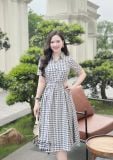  Đầm sơ mi caro đính nút bọc - D3283 