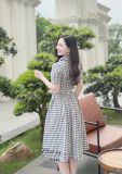 Đầm sơ mi caro đính nút bọc - D3283 