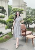  Đầm sơ mi caro đính nút bọc - D3283 