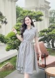  Đầm sơ mi caro đính nút bọc - D3283 