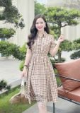  Đầm sơ mi caro đính nút bọc - D3283 