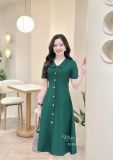  Đầm cổ bèo đính nút kiểu form dáng ôm - D3290 