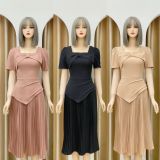  Đầm xếp ly cổ vuông đính nơ cách điệu - D3291 